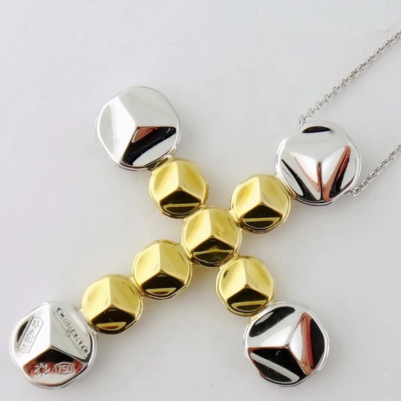 Chimento 18K Yellow White Gold Large Cross Pendant on Chain Necklace, Italy - Picture 10 of 10